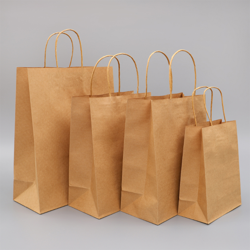 Hot sale custom Logo Printed Cheap Recycled Take Away Food Packaging Shopping Brown kraft Paper Bag With Twisted